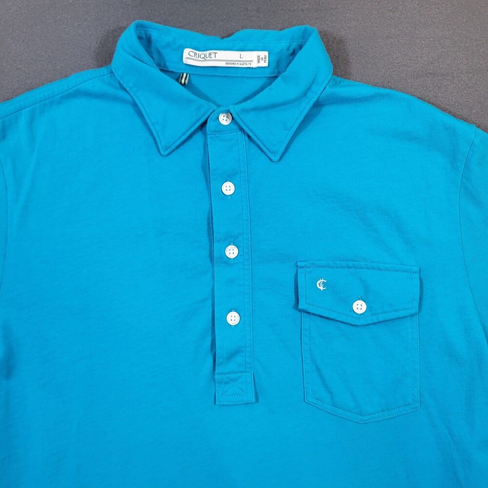 Criquet Polo Shirt Mens Large Blue Organic Cotton Short Sleeve Pique Golf